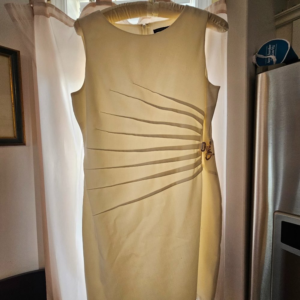 Ivanka Trump Ivory Dress Size 16 Gold Chain Sheath